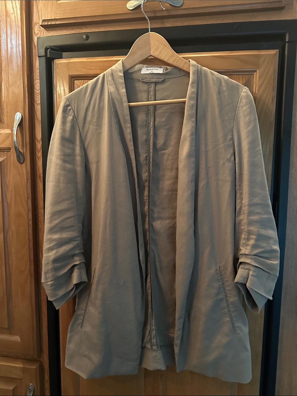 Babaton Taupe Open-Front Draped Blazer